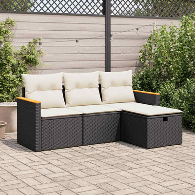 4 Piece Garden Sofa Set with Cushions Black Poly Rattan