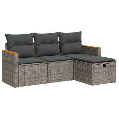 4 Piece Garden Sofa Set with Cushions Grey Poly Rattan