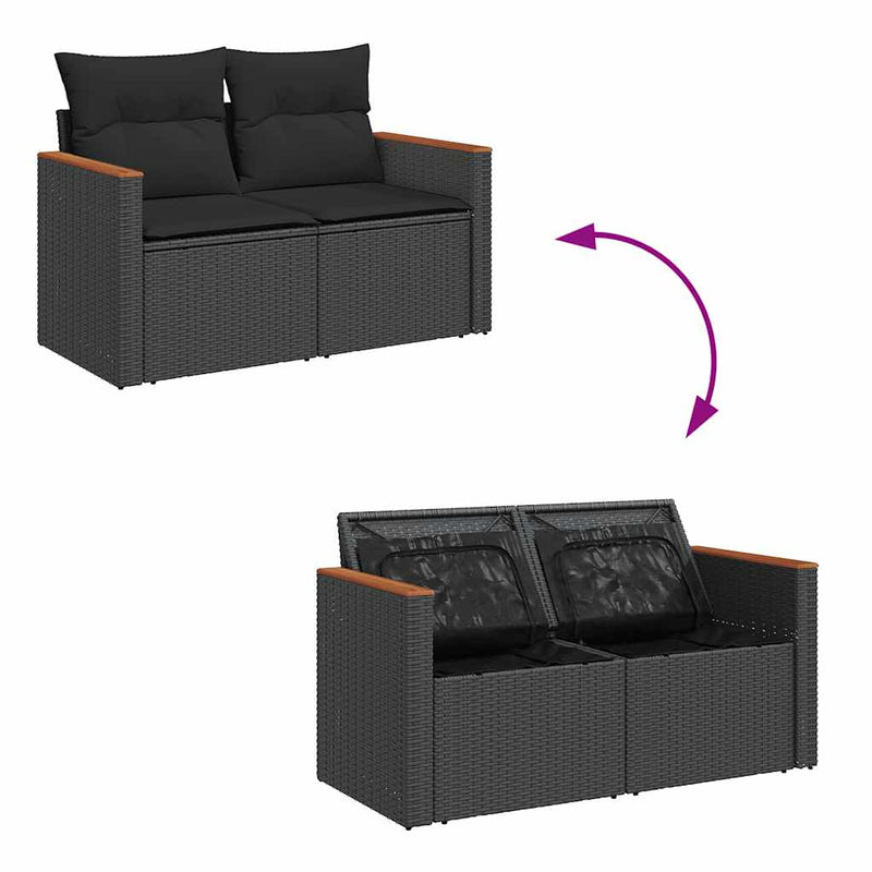 5 Piece Garden Sofa Set with Cushions Black Poly Rattan