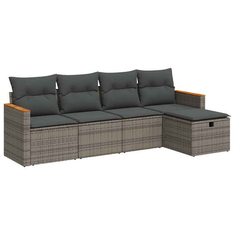 5 Piece Garden Sofa Set with Cushions Grey Poly Rattan