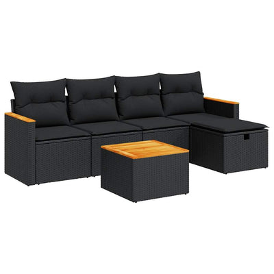 6 Piece Garden Sofa Set with Cushions Black Poly Rattan