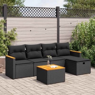 6 Piece Garden Sofa Set with Cushions Black Poly Rattan