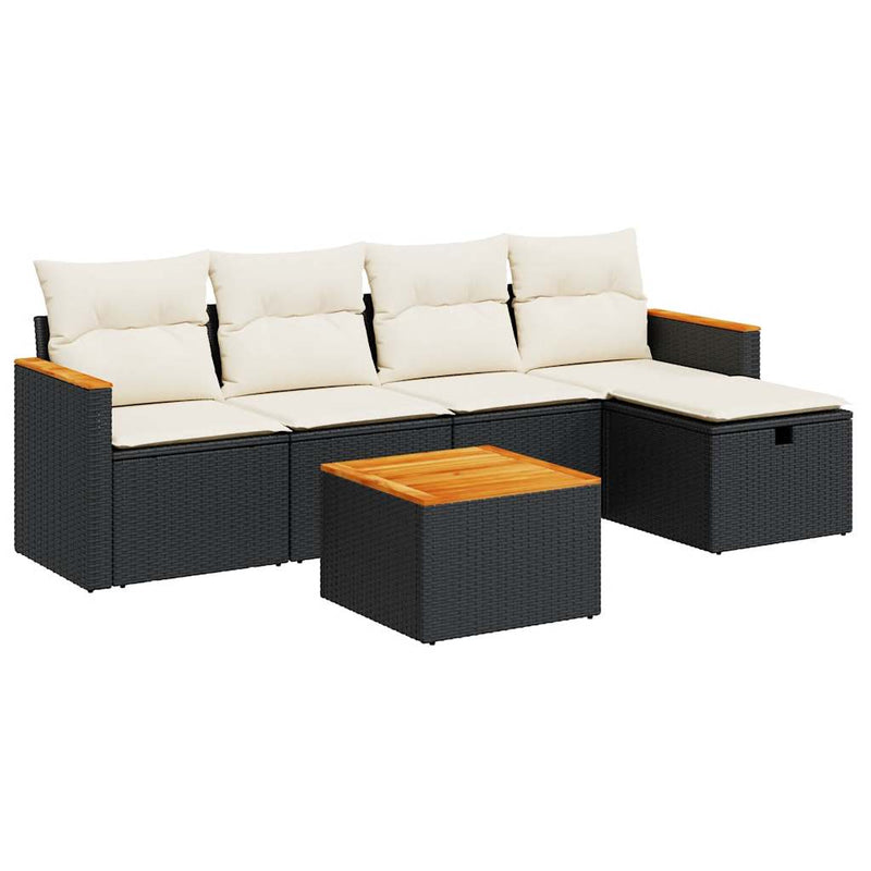 6 Piece Garden Sofa Set with Cushions Black Poly Rattan