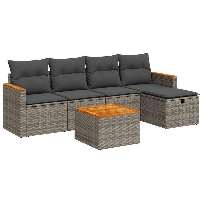 6 Piece Garden Sofa Set with Cushions Grey Poly Rattan