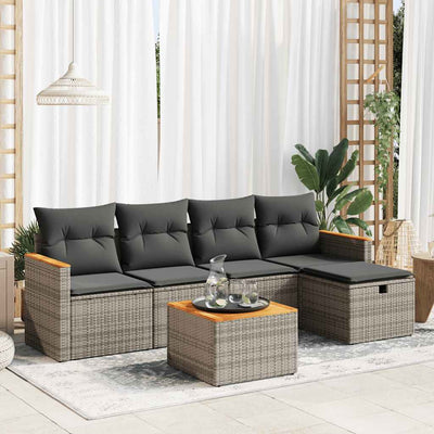 6 Piece Garden Sofa Set with Cushions Grey Poly Rattan