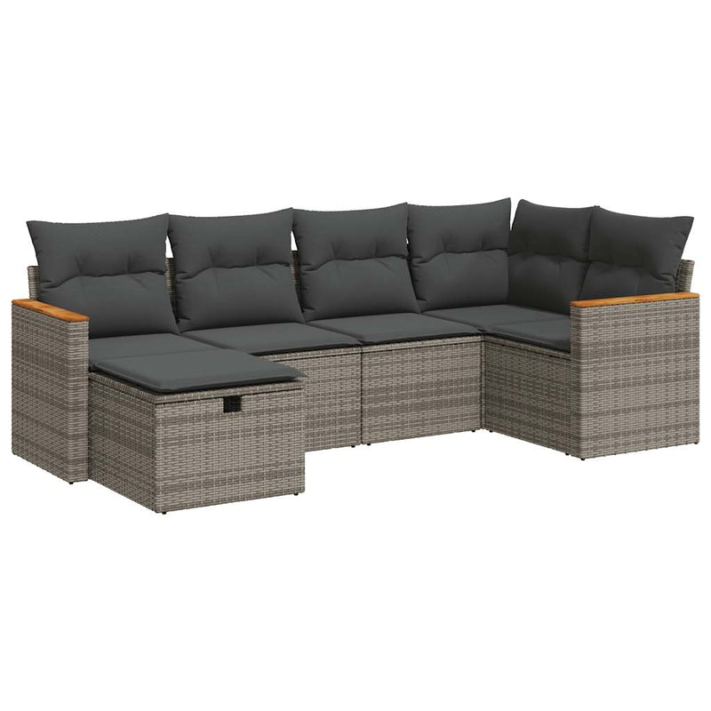 6 Piece Garden Sofa Set with Cushions Grey Poly Rattan