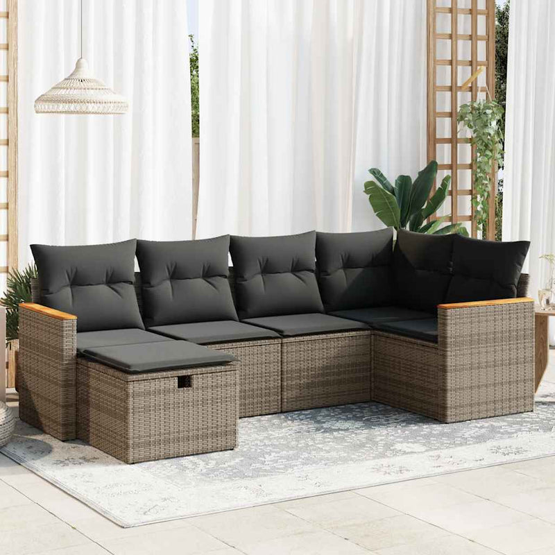 6 Piece Garden Sofa Set with Cushions Grey Poly Rattan