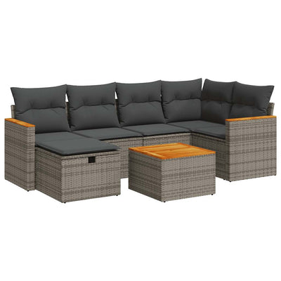 7 Piece Garden Sofa Set with Cushions Grey Poly Rattan