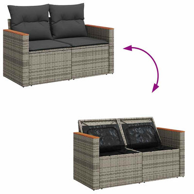 7 Piece Garden Sofa Set with Cushions Grey Poly Rattan