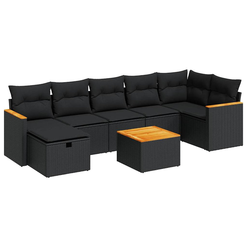 8 Piece Garden Sofa Set with Cushions Black Poly Rattan