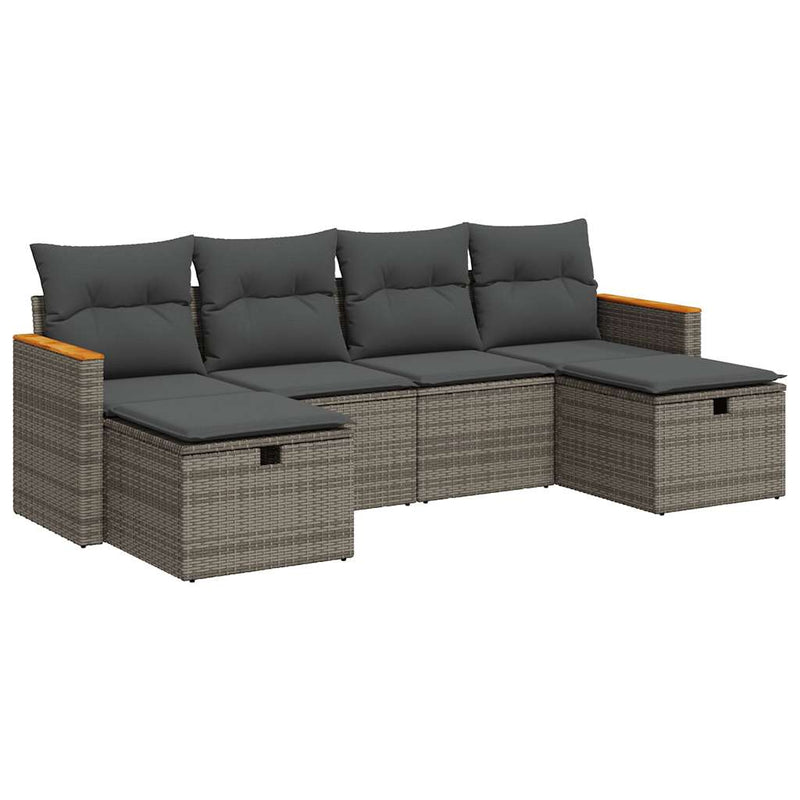 6 Piece Garden Sofa Set with Cushions Grey Poly Rattan