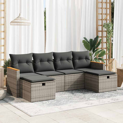 6 Piece Garden Sofa Set with Cushions Grey Poly Rattan