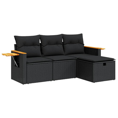 4 Piece Garden Sofa Set with Cushions Black Poly Rattan