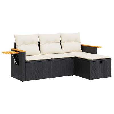 4 Piece Garden Sofa Set with Cushions Black Poly Rattan