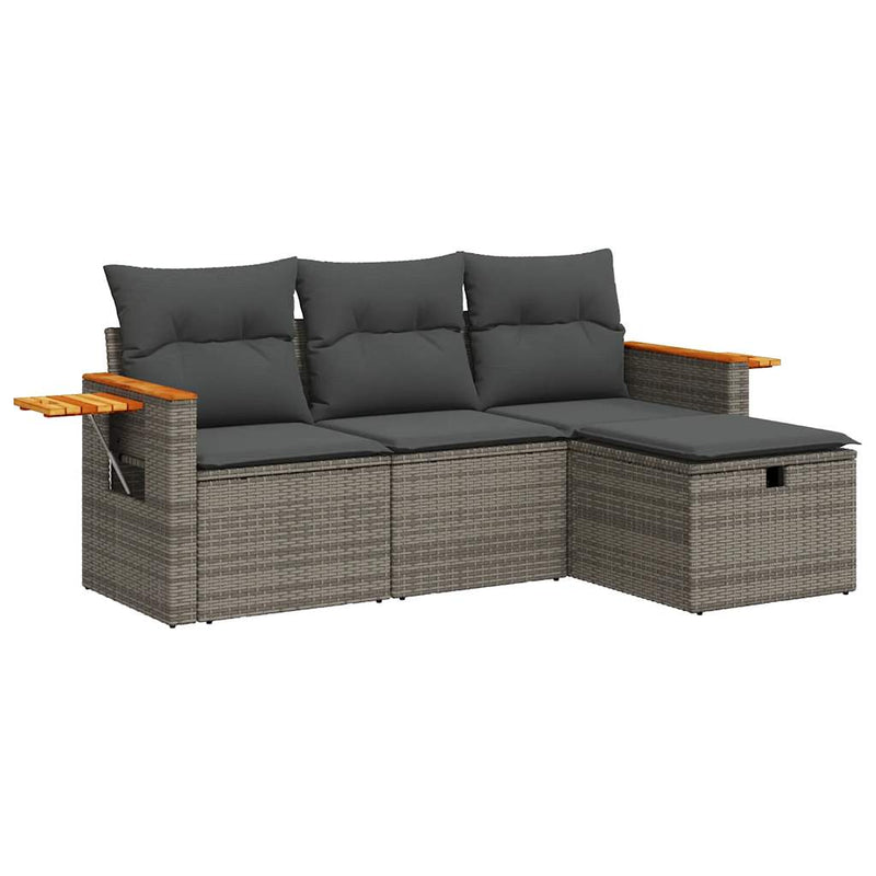 4 Piece Garden Sofa Set with Cushions Grey Poly Rattan