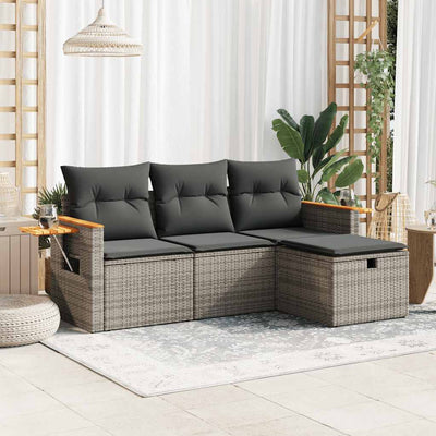 4 Piece Garden Sofa Set with Cushions Grey Poly Rattan