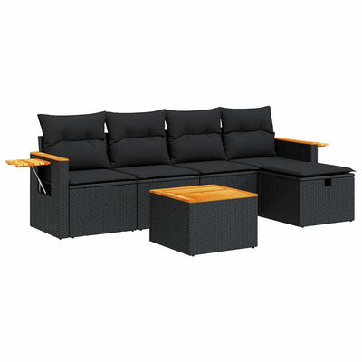 6 Piece Garden Sofa Set with Cushions Black Poly Rattan