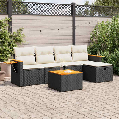 6 Piece Garden Sofa Set with Cushions Black Poly Rattan