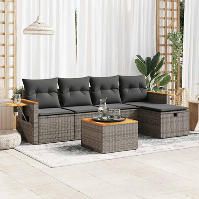 6 Piece Garden Sofa Set with Cushions Grey Poly Rattan