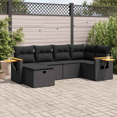 6 Piece Garden Sofa Set with Cushions Black Poly Rattan