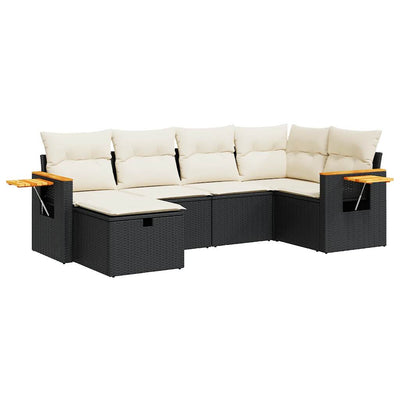 6 Piece Garden Sofa Set with Cushions Black Poly Rattan