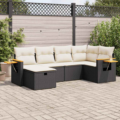 6 Piece Garden Sofa Set with Cushions Black Poly Rattan