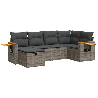 6 Piece Garden Sofa Set with Cushions Grey Poly Rattan