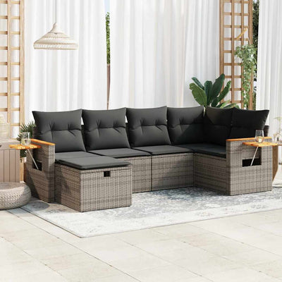 6 Piece Garden Sofa Set with Cushions Grey Poly Rattan