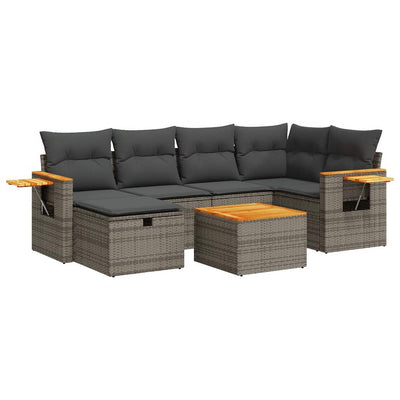 7 Piece Garden Sofa Set with Cushions Grey Poly Rattan