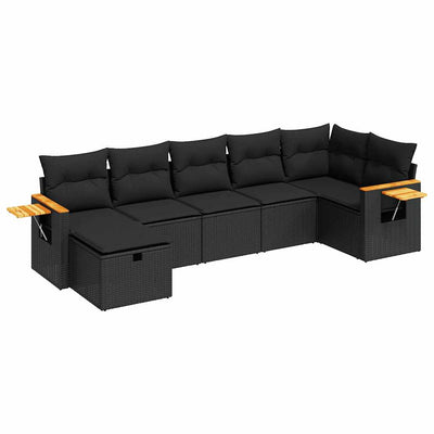 7 Piece Garden Sofa Set with Cushions Black Poly Rattan