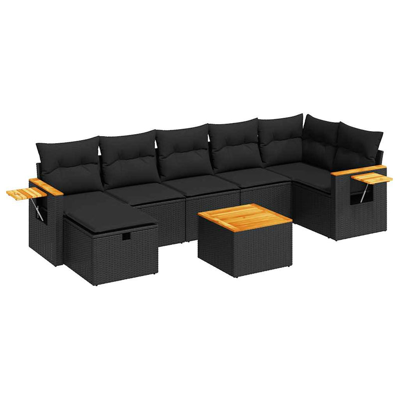 8 Piece Garden Sofa Set with Cushions Black Poly Rattan