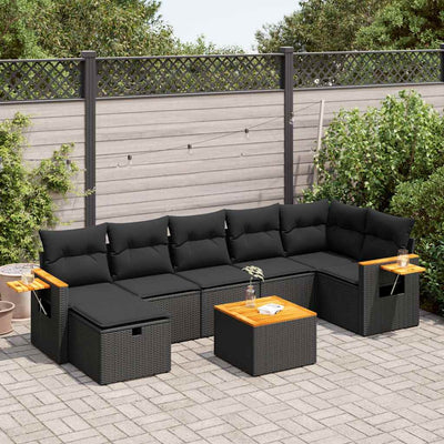 8 Piece Garden Sofa Set with Cushions Black Poly Rattan