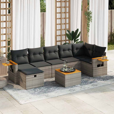 8 Piece Garden Sofa Set with Cushions Grey Poly Rattan