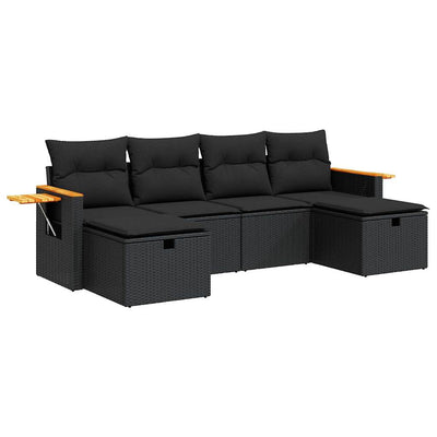 6 Piece Garden Sofa Set with Cushions Black Poly Rattan