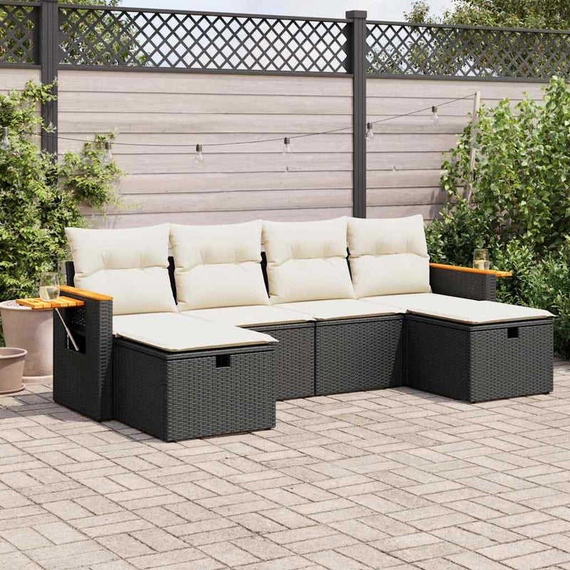 6 Piece Garden Sofa Set with Cushions Black Poly Rattan