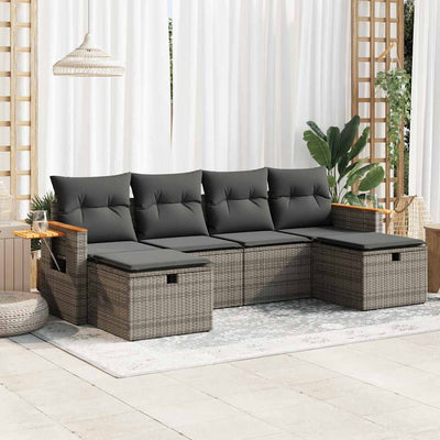 6 Piece Garden Sofa Set with Cushions Grey Poly Rattan