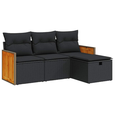 4 Piece Garden Sofa Set with Cushions Black Poly Rattan