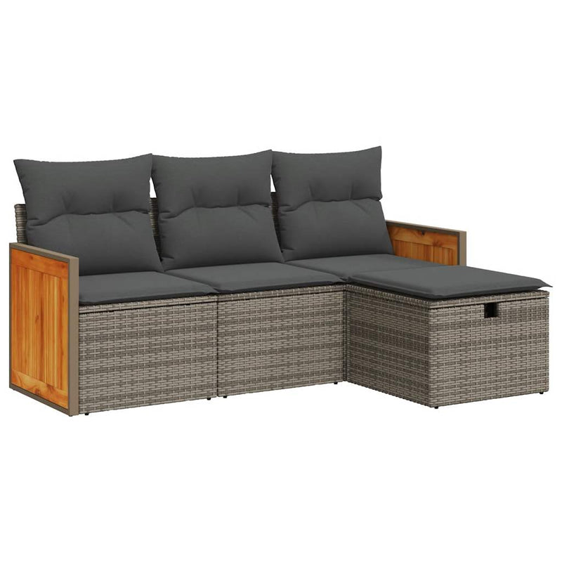 4 Piece Garden Sofa Set with Cushions Grey Poly Rattan