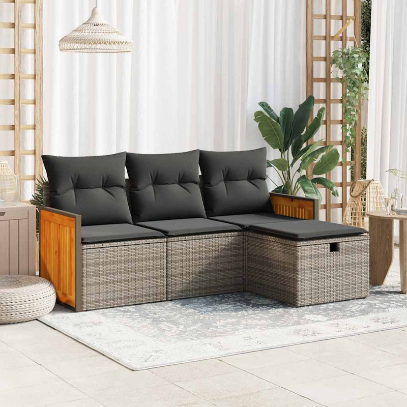 4 Piece Garden Sofa Set with Cushions Grey Poly Rattan