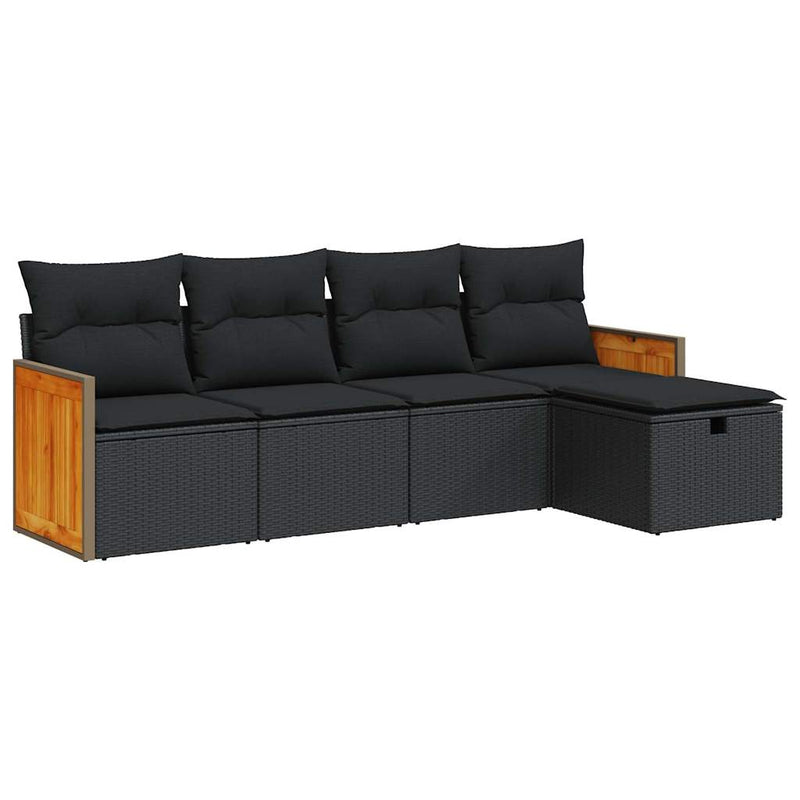 5 Piece Garden Sofa Set with Cushions Black Poly Rattan