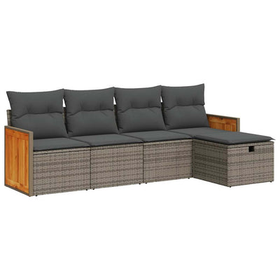 5 Piece Garden Sofa Set with Cushions Grey Poly Rattan