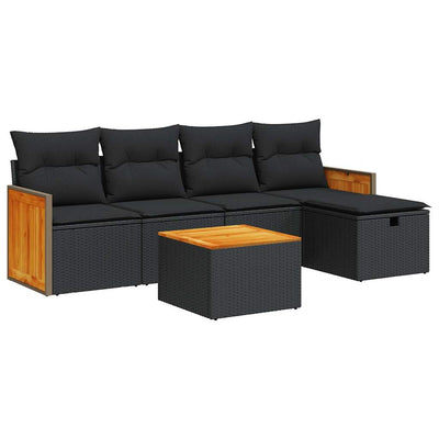 6 Piece Garden Sofa Set with Cushions Black Poly Rattan