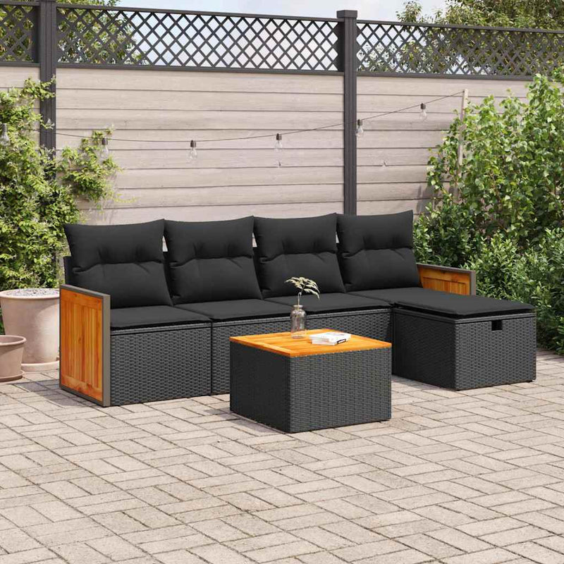 6 Piece Garden Sofa Set with Cushions Black Poly Rattan