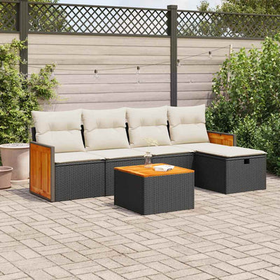 6 Piece Garden Sofa Set with Cushions Black Poly Rattan