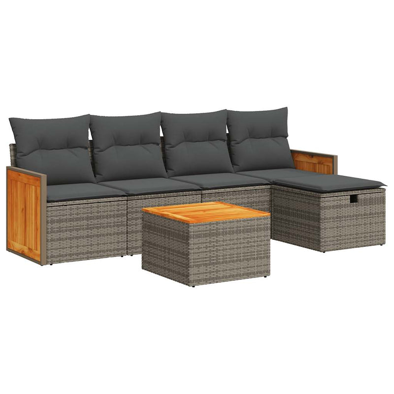 6 Piece Garden Sofa Set with Cushions Grey Poly Rattan