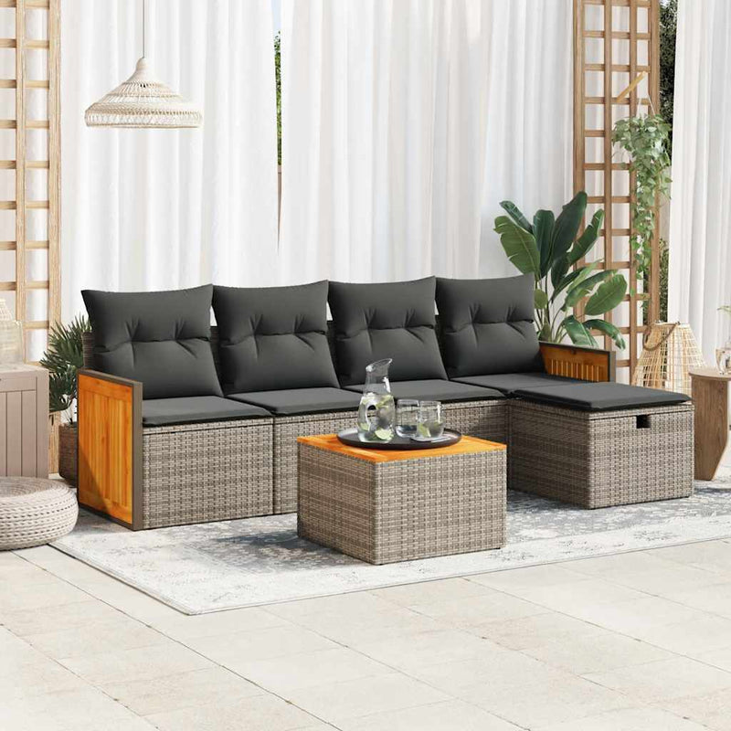 6 Piece Garden Sofa Set with Cushions Grey Poly Rattan