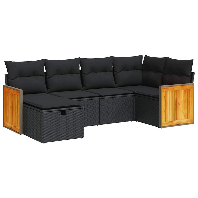 6 Piece Garden Sofa Set with Cushions Black Poly Rattan