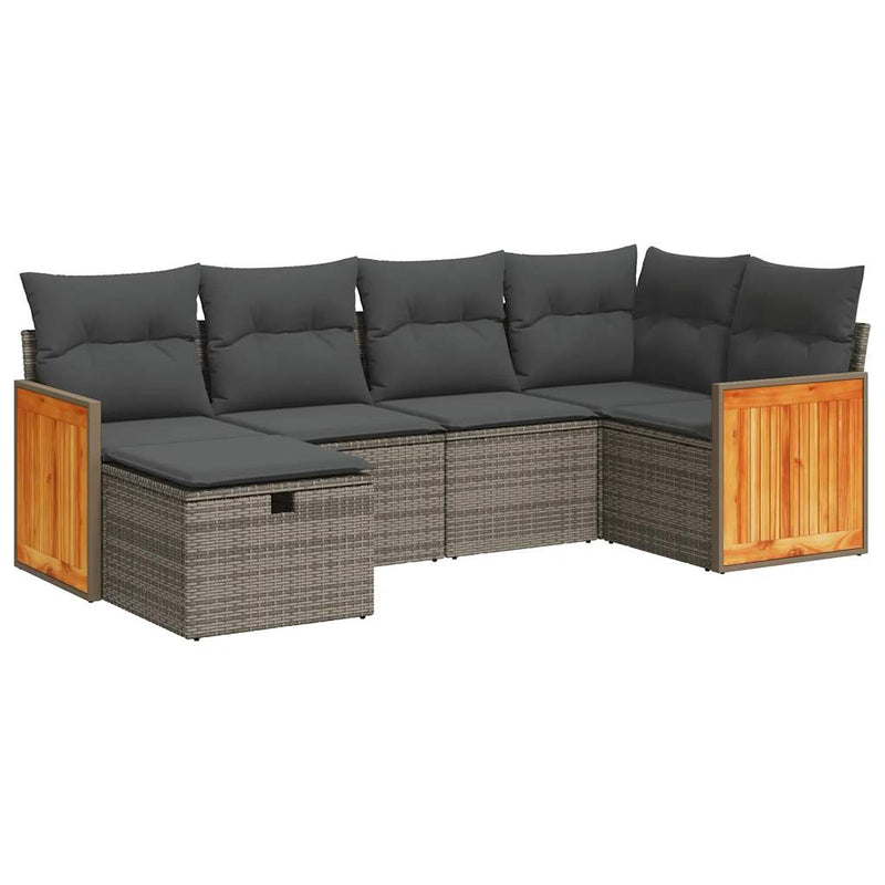 6 Piece Garden Sofa Set with Cushions Grey Poly Rattan