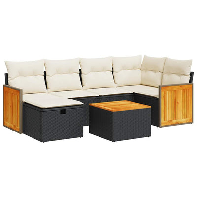 7 Piece Garden Sofa Set with Cushions Black Poly Rattan