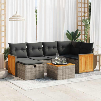 7 Piece Garden Sofa Set with Cushions Grey Poly Rattan